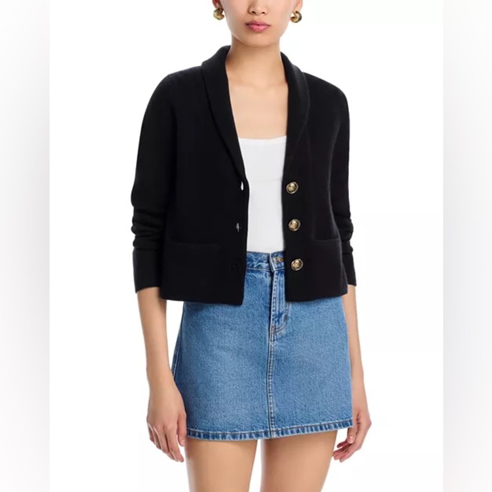 AQUA Cashmere 100% Cashmere Novelty Button Cardigan Blazer Size S Black